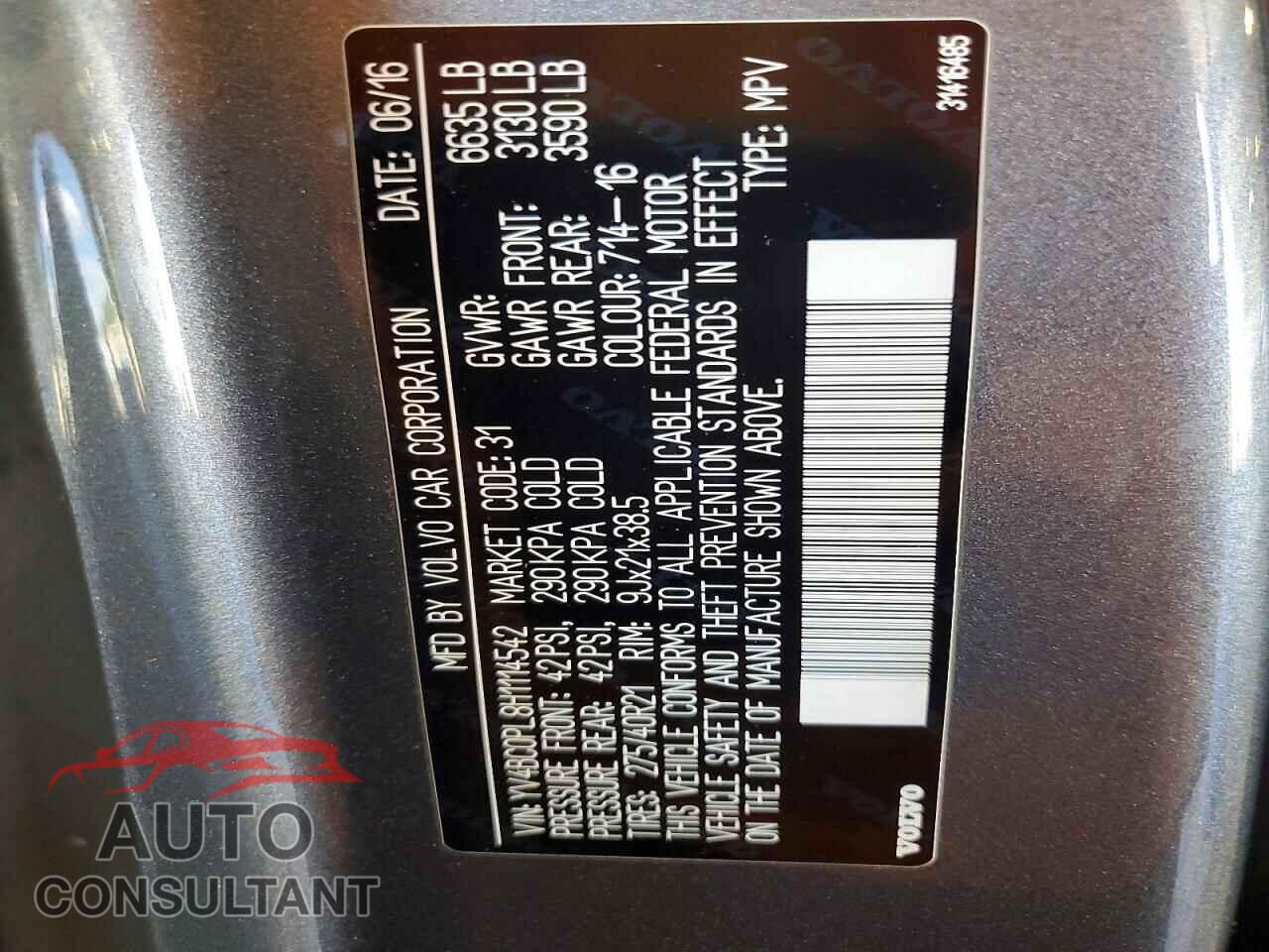 VOLVO XC90 2017 - YV4BC0PL8H1114542