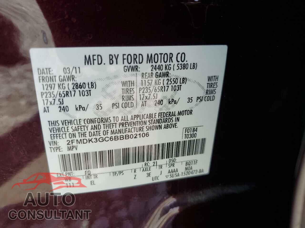 FORD EDGE 2011 - 2FMDK3GC6BBB02106