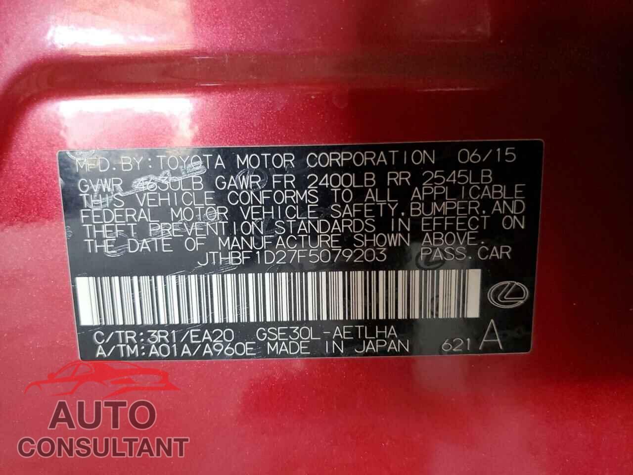 LEXUS IS 2015 - JTHBF1D27F5079203