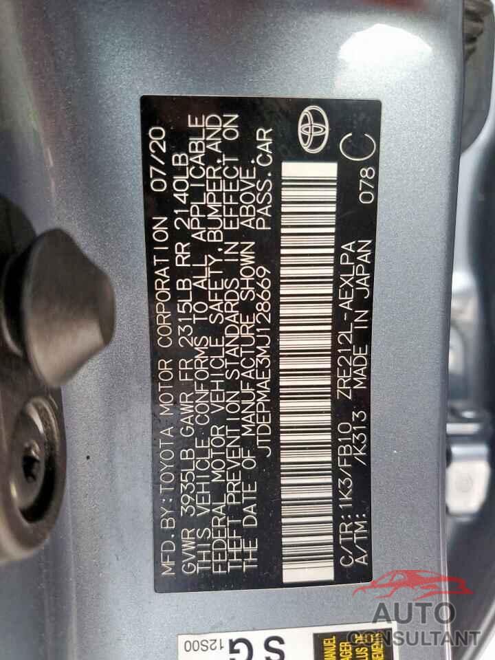 TOYOTA COROLLA 2021 - JTDEPMAE3MJ128669