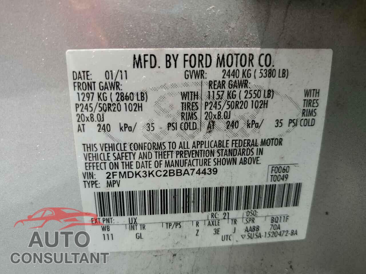 FORD EDGE 2011 - 2FMDK3KC2BBA74439