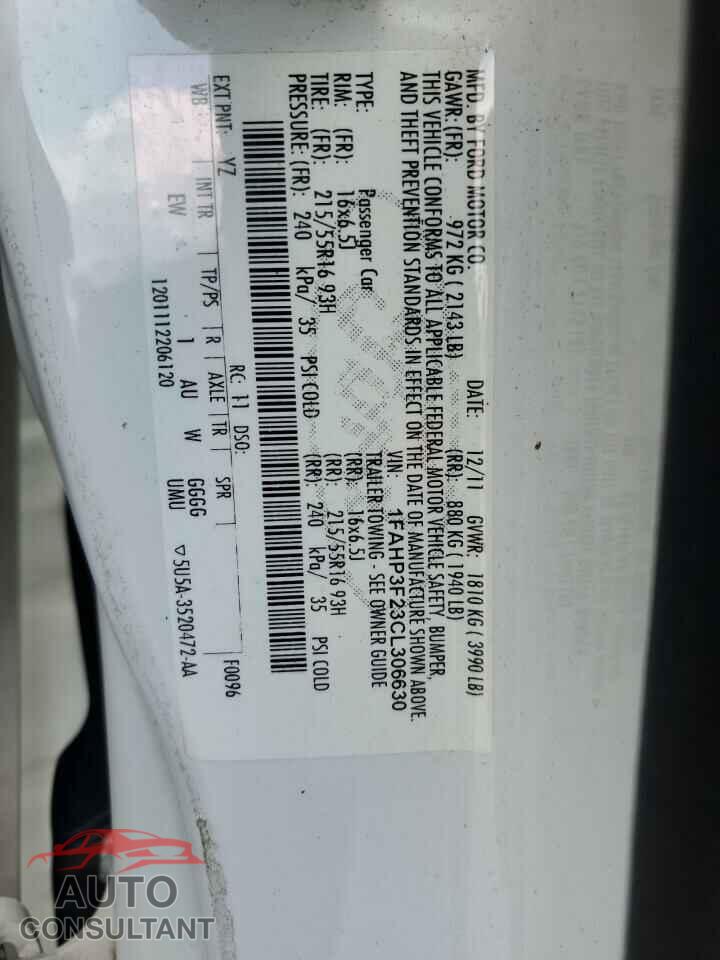FORD FOCUS 2012 - 1FAHP3F23CL306630