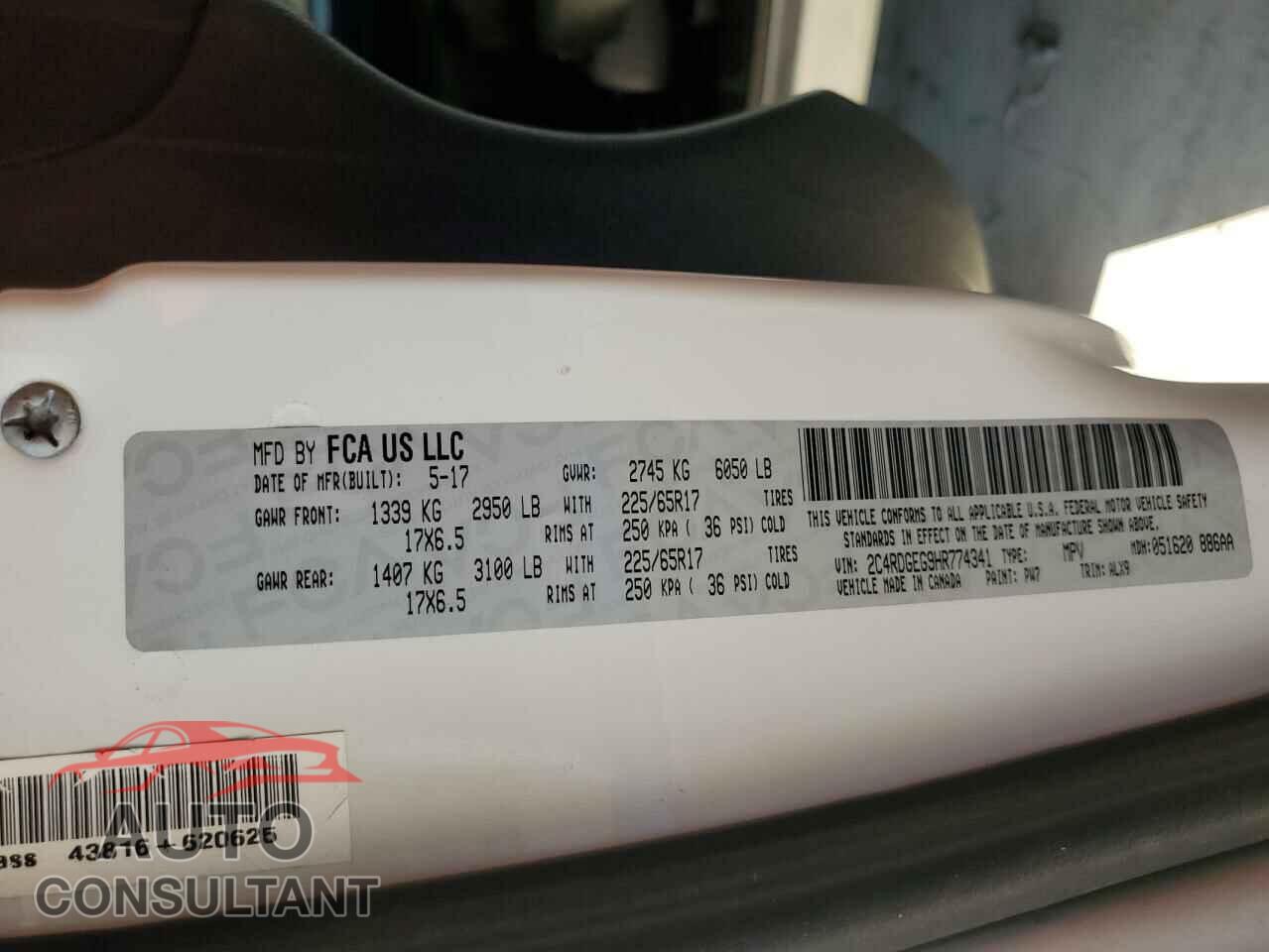 DODGE CARAVAN 2017 - 2C4RDGEG9HR774341