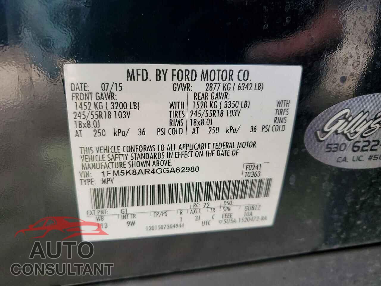 FORD EXPLORER 2016 - 1FM5K8AR4GGA62980