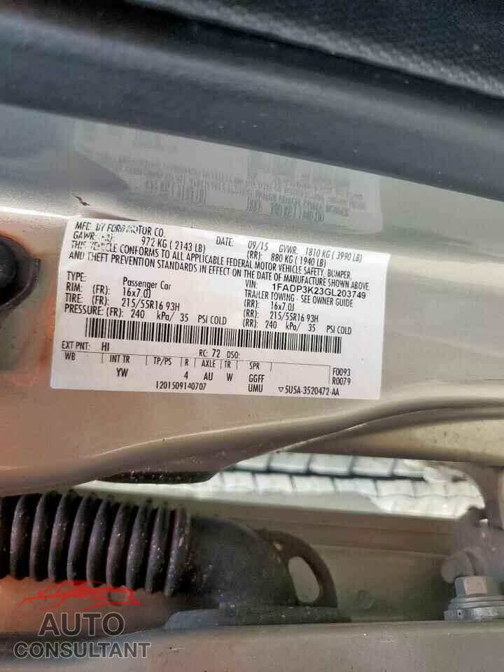 FORD FOCUS 2016 - 1FADP3K23GL203749