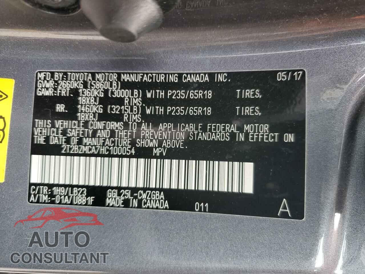 LEXUS RX350 2017 - 2T2BZMCA7HC100054