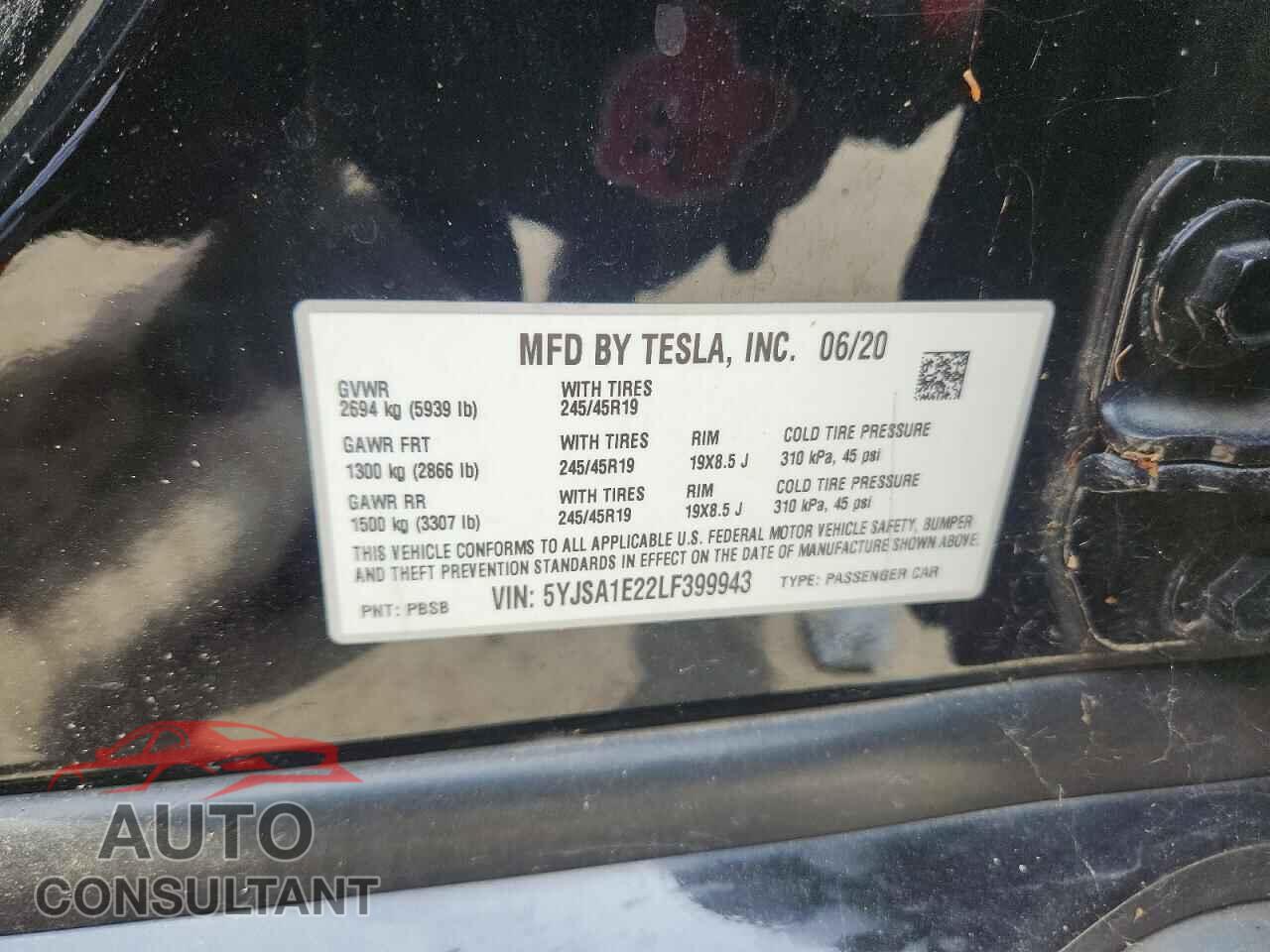 TESLA MODEL S 2020 - 5YJSA1E22LF399943