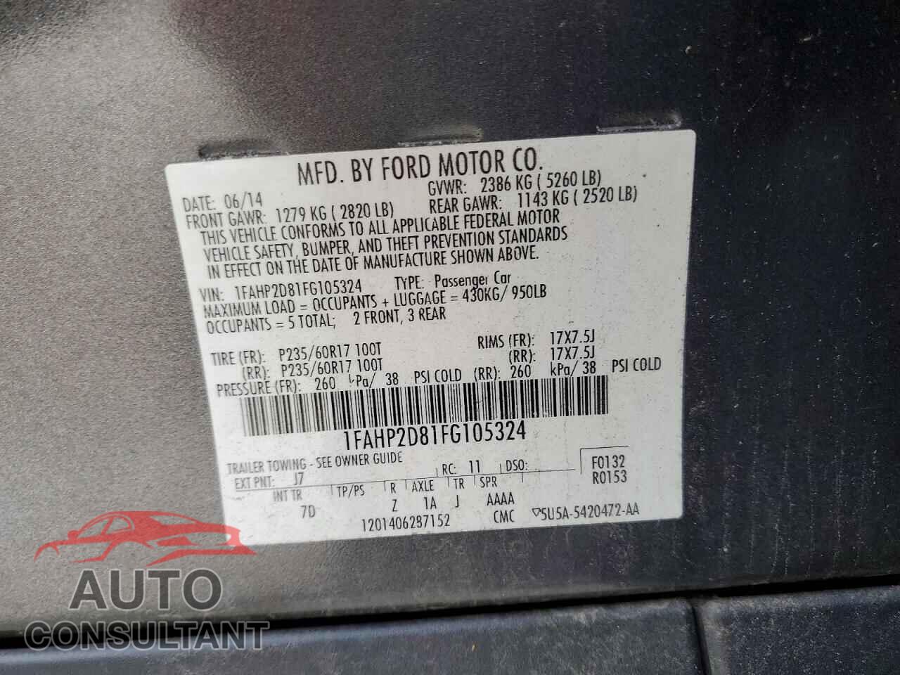 FORD TAURUS 2015 - 1FAHP2D81FG105324