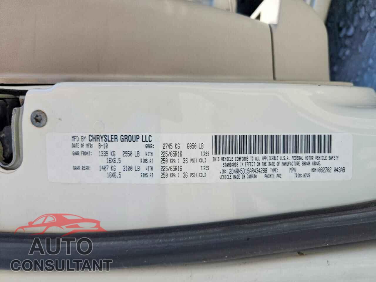 DODGE CARAVAN 2010 - 2D4RN5D19AR434288