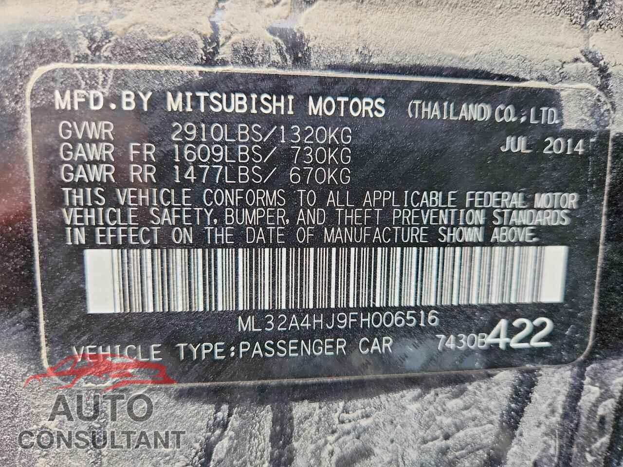 MITSUBISHI MIRAGE 2015 - ML32A4HJ9FH006516