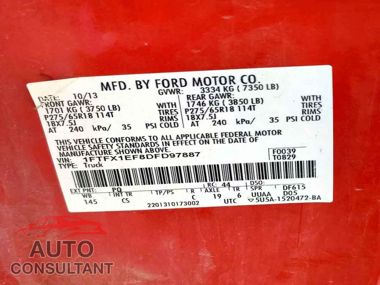 FORD F150 2013 - 1FTFX1EF8DFD97887