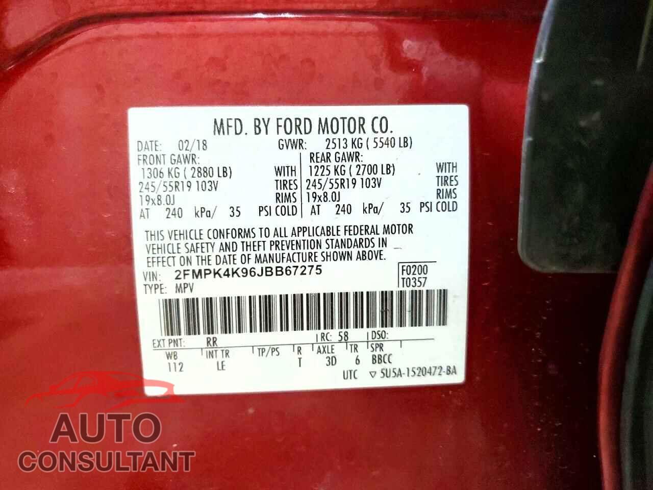 FORD EDGE 2018 - 2FMPK4K96JBB67275