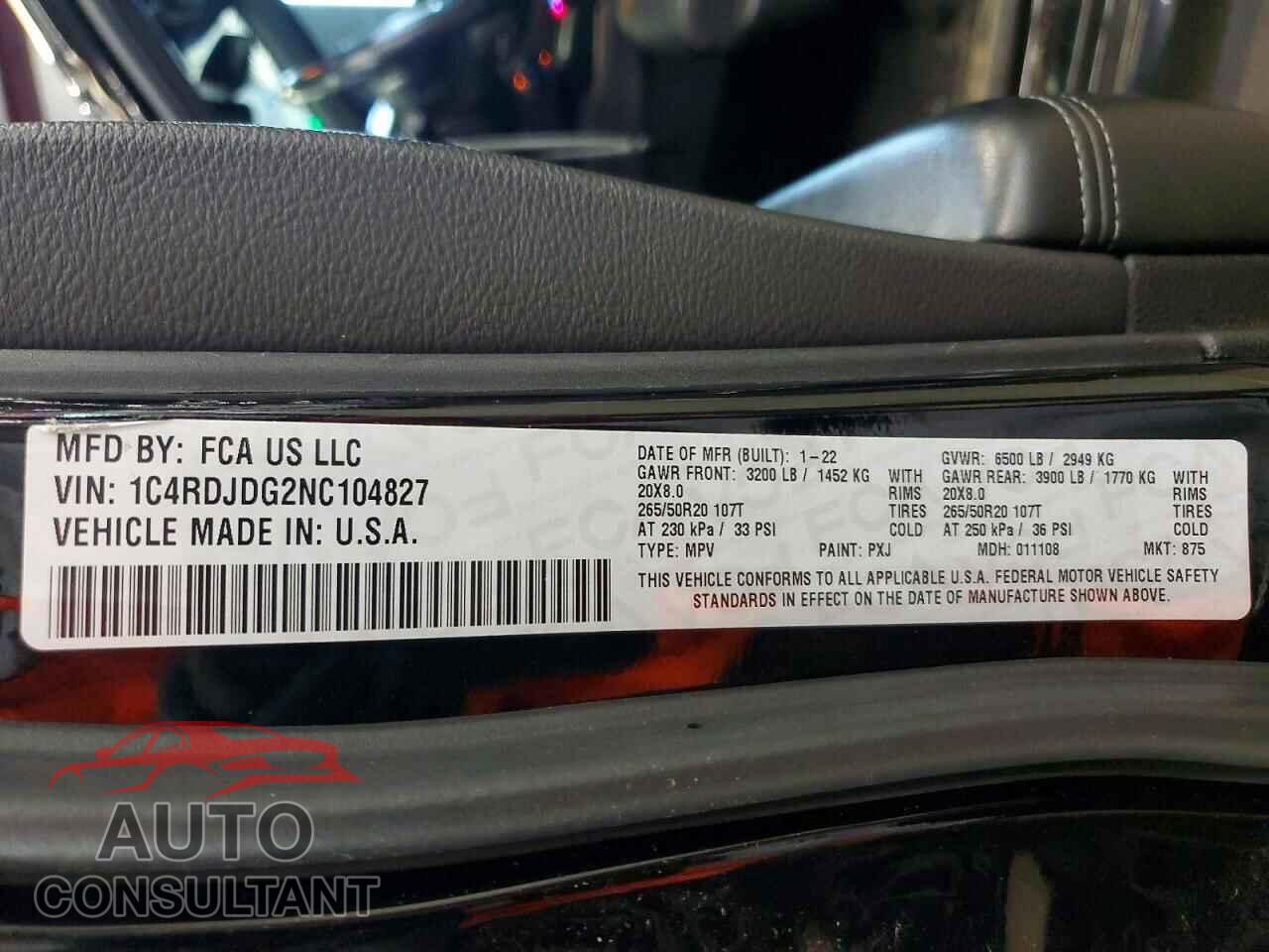 DODGE DURANGO 2022 - 1C4RDJDG2NC104827