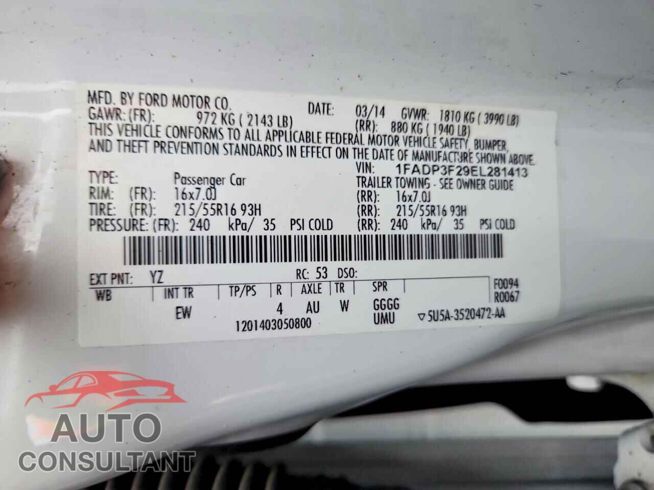 FORD FOCUS 2014 - 1FADP3F29EL281413