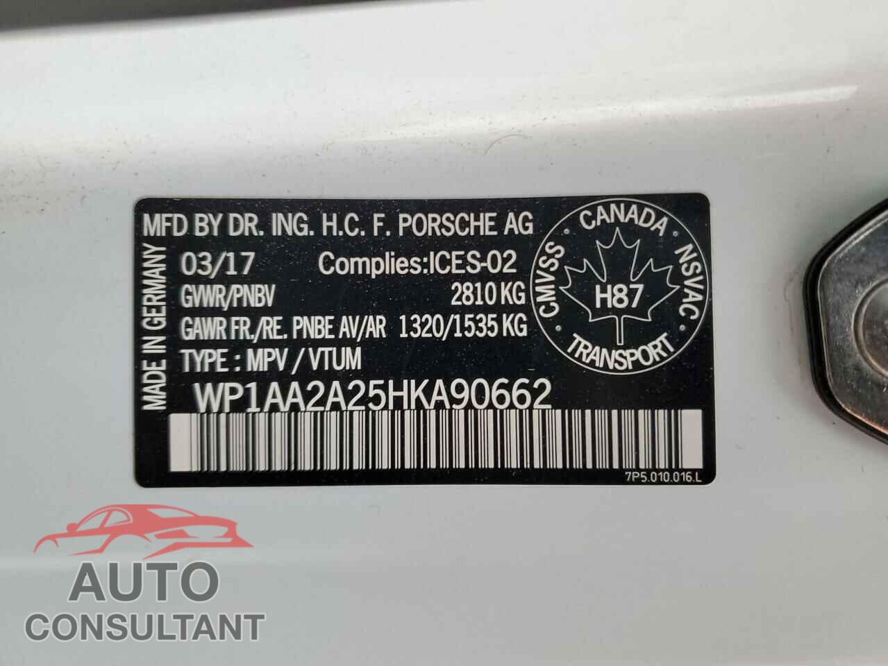 PORSCHE CAYENNE 2017 - WP1AA2A25HKA90662