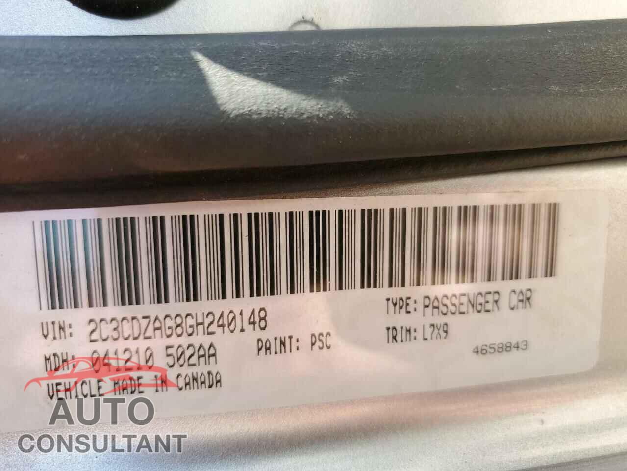 DODGE CHALLENGER 2016 - 2C3CDZAG8GH240148