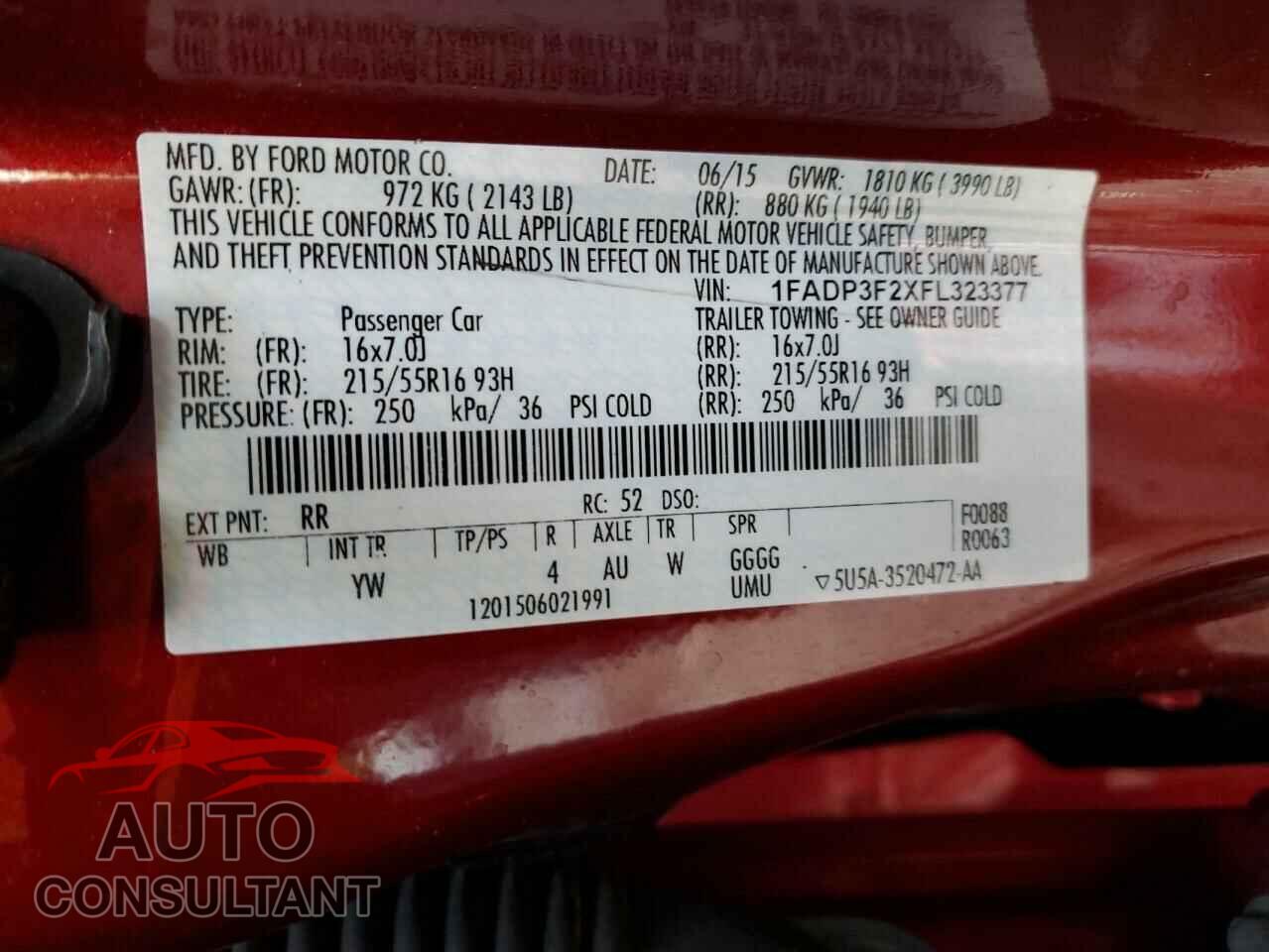 FORD FOCUS 2015 - 1FADP3F2XFL323377