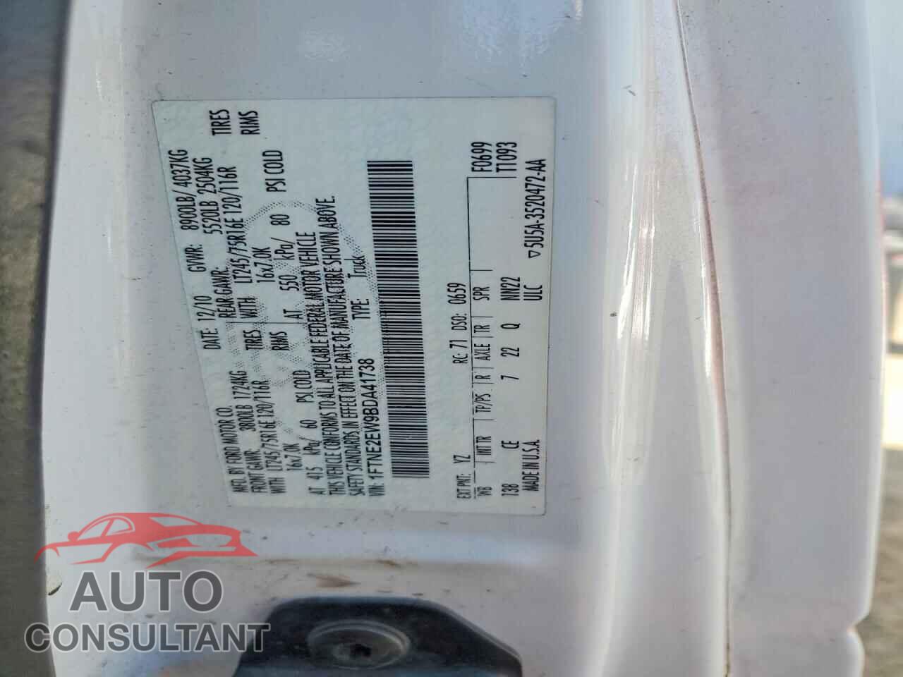 FORD ECONOLINE 2011 - 1FTNE2EW9BDA41738