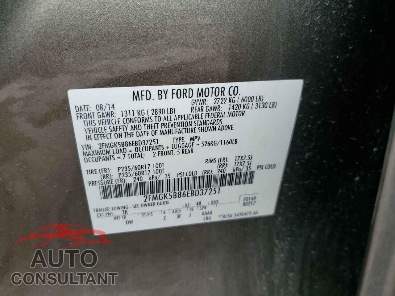 FORD FLEX 2014 - 2FMGK5B86EBD37251