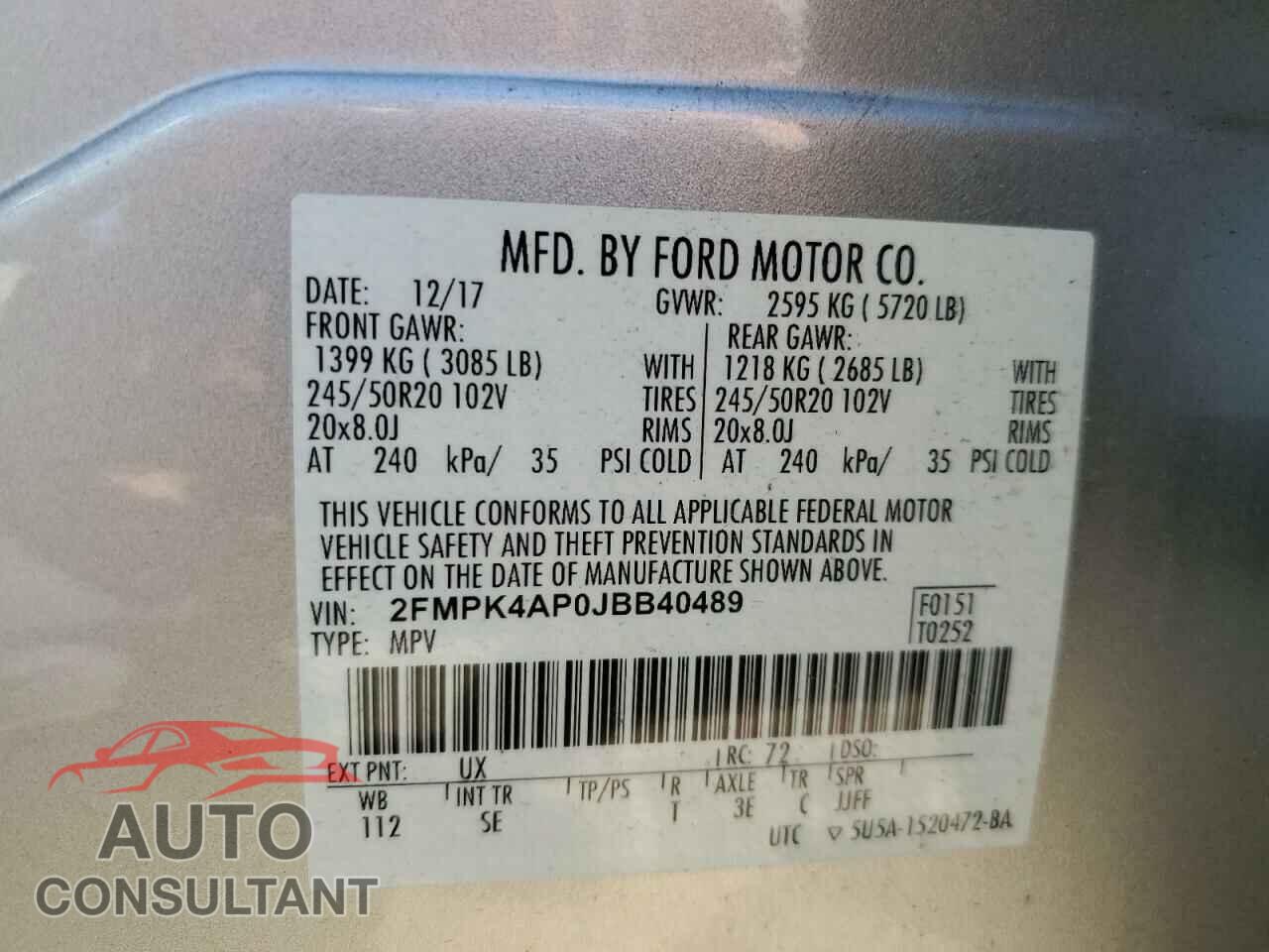FORD EDGE 2018 - 2FMPK4AP0JBB40489