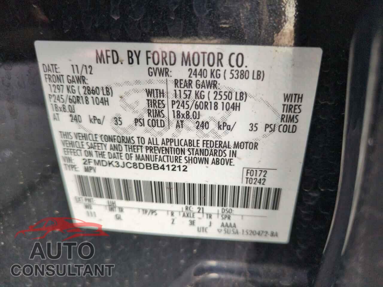 FORD EDGE 2013 - 2FMDK3JC8DBB41212