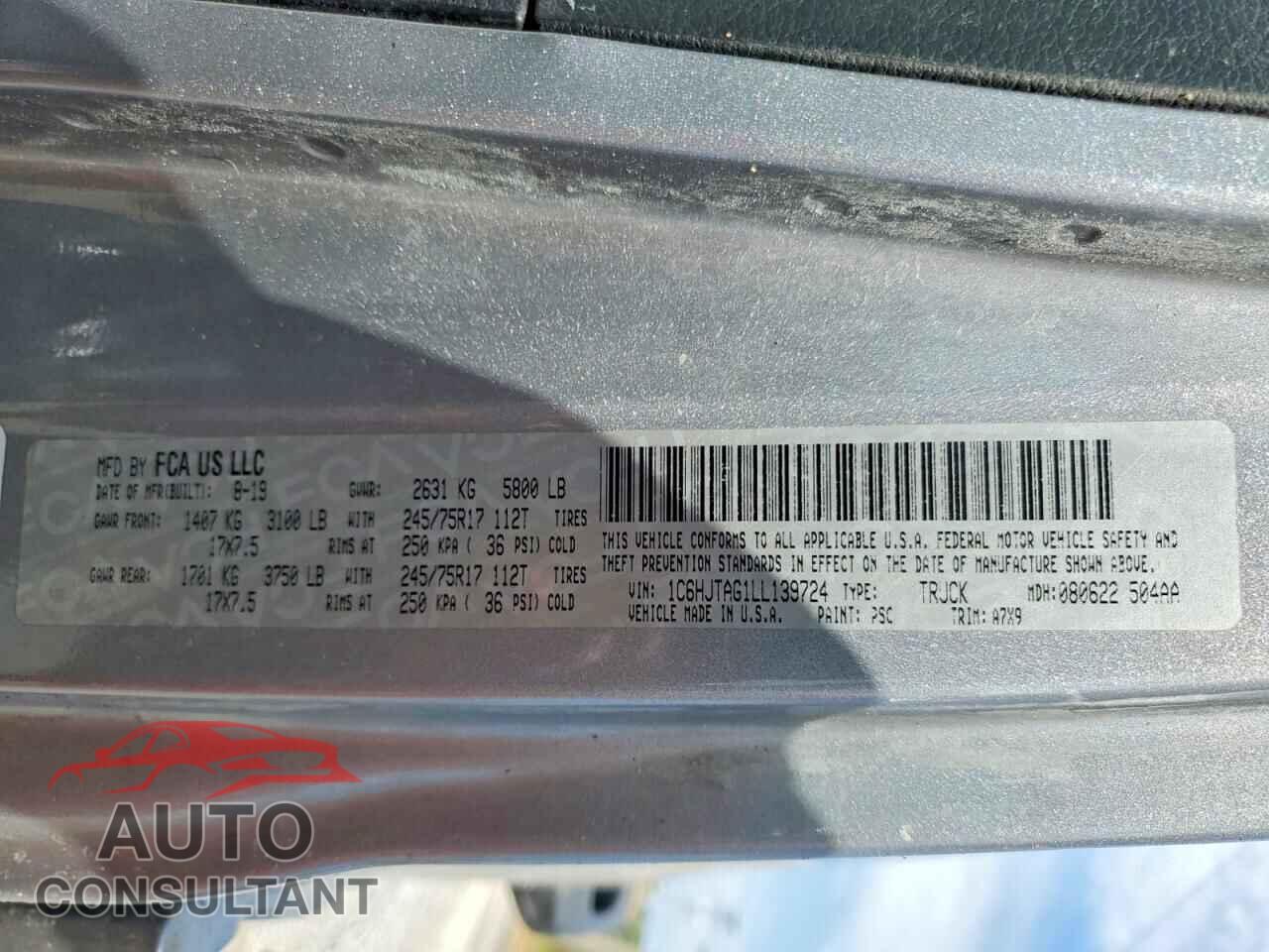 JEEP GLADIATOR 2020 - 1C6HJTAG1LL139724