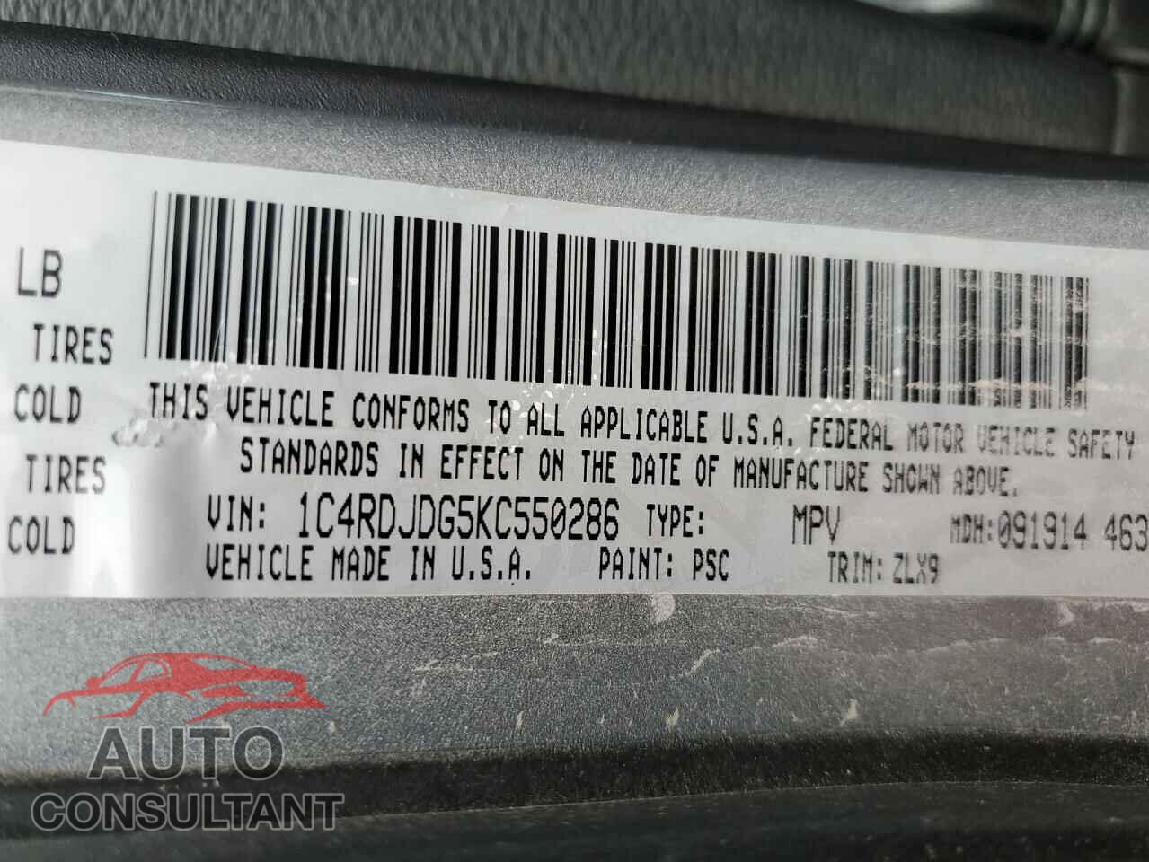 DODGE DURANGO 2019 - 1C4RDJDG5KC550286