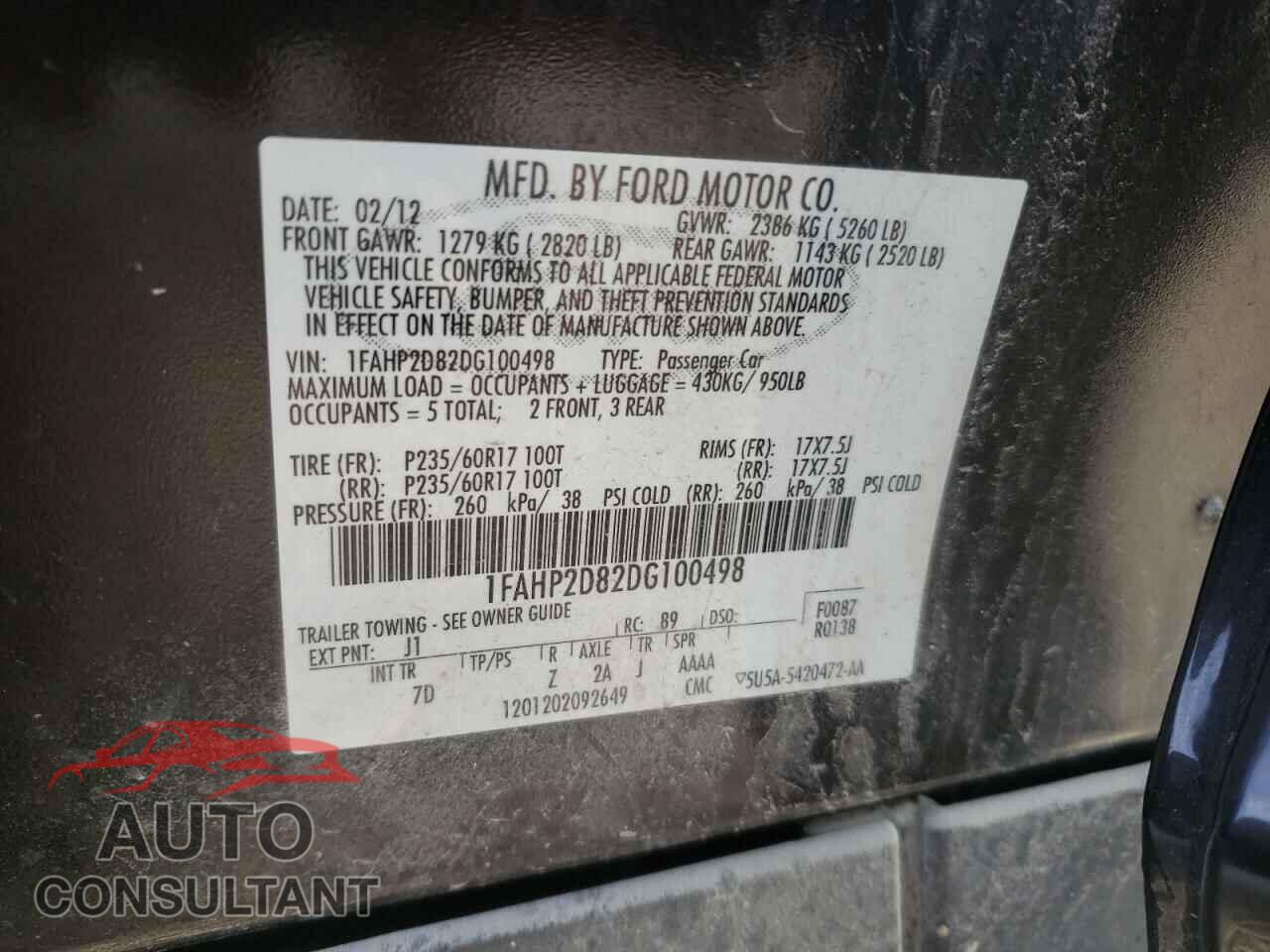 FORD TAURUS 2013 - 1FAHP2D82DG100498