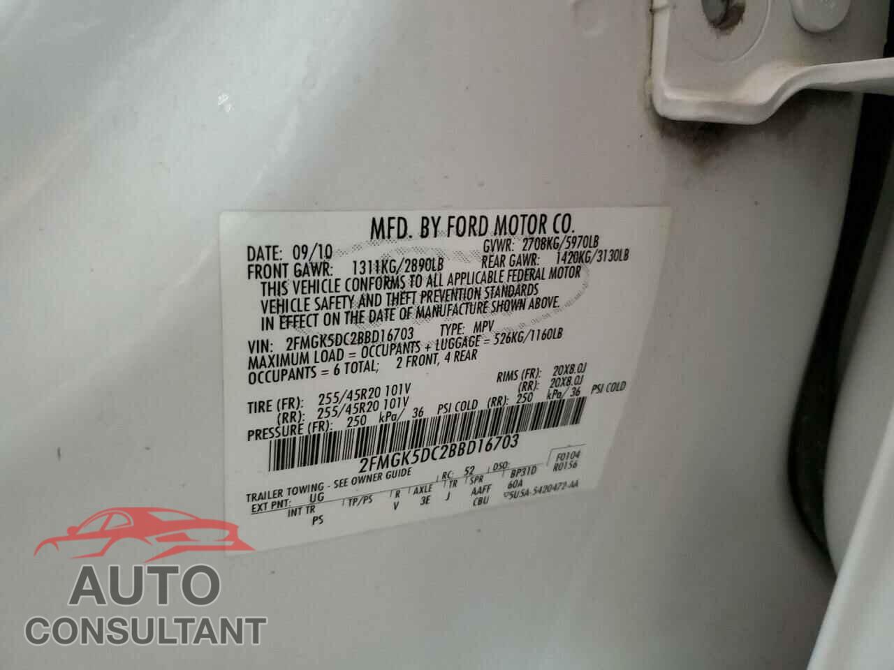 FORD FLEX 2011 - 2FMGK5DC2BBD16703