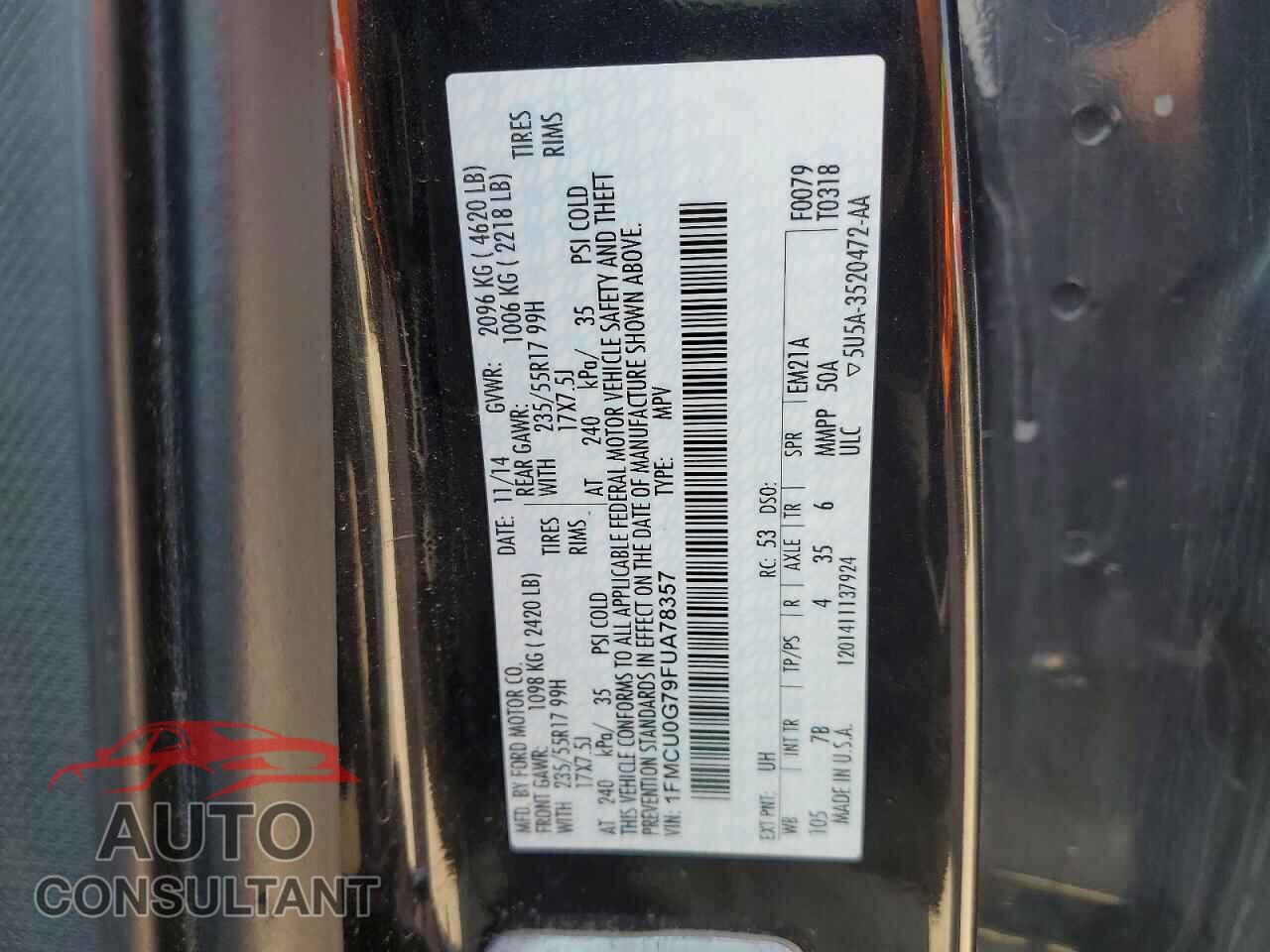 FORD ESCAPE 2015 - 1FMCU0G79FUA78357