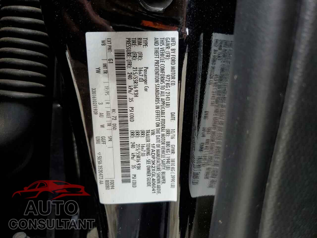 FORD FOCUS 2016 - 1FADP3K2XGL406041