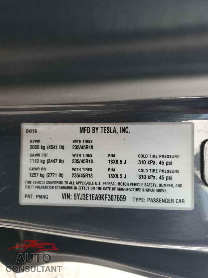 TESLA MODEL 3 2019 - 5YJ3E1EA9KF307659