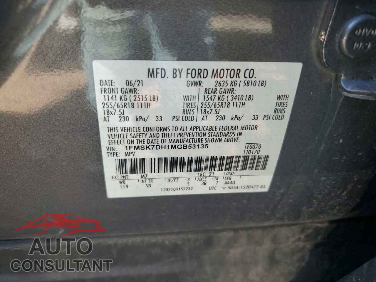FORD EXPLORER 2021 - 1FMSK7DH1MGB53135