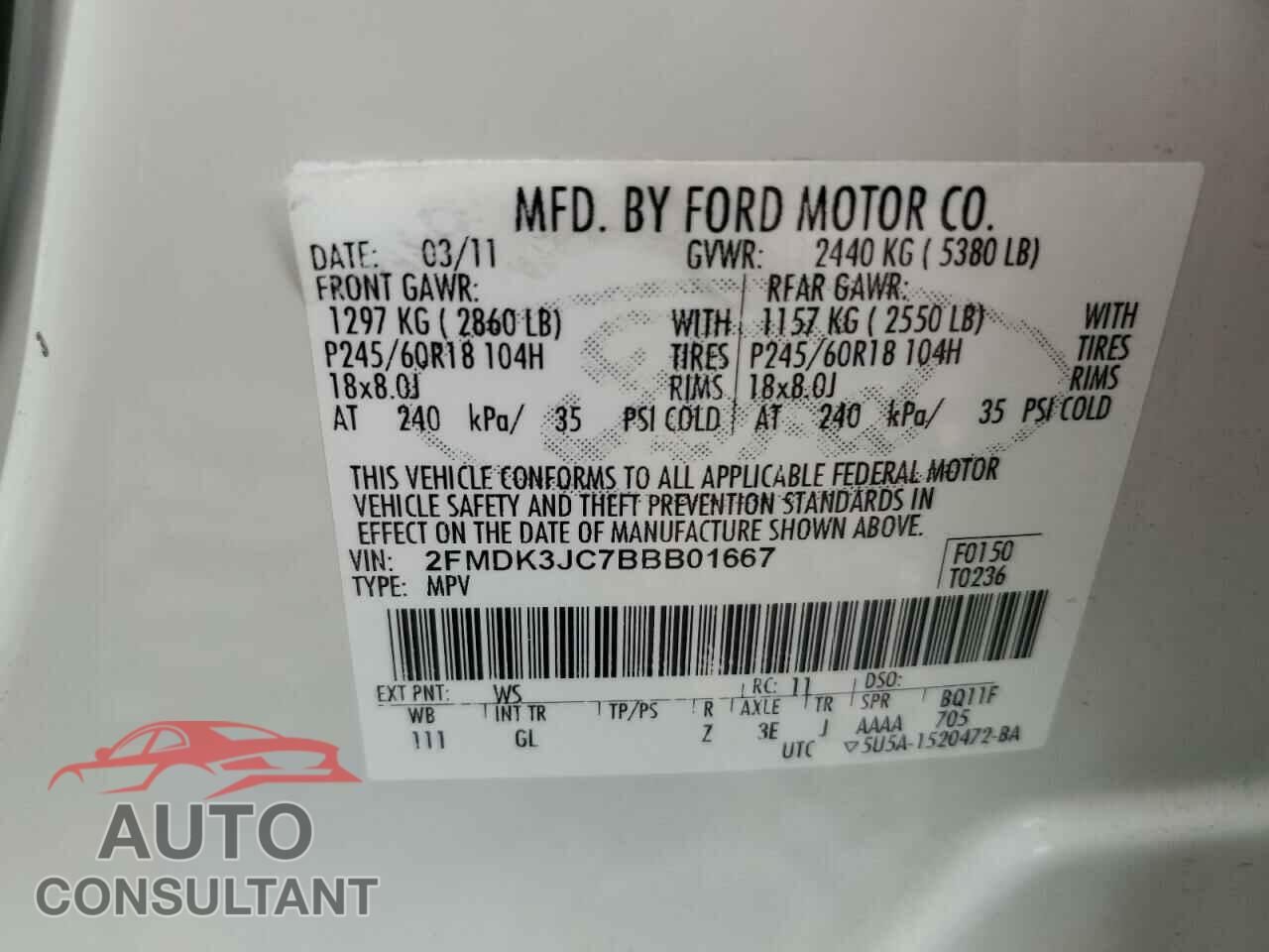 FORD EDGE 2011 - 2FMDK3JC7BBB01667