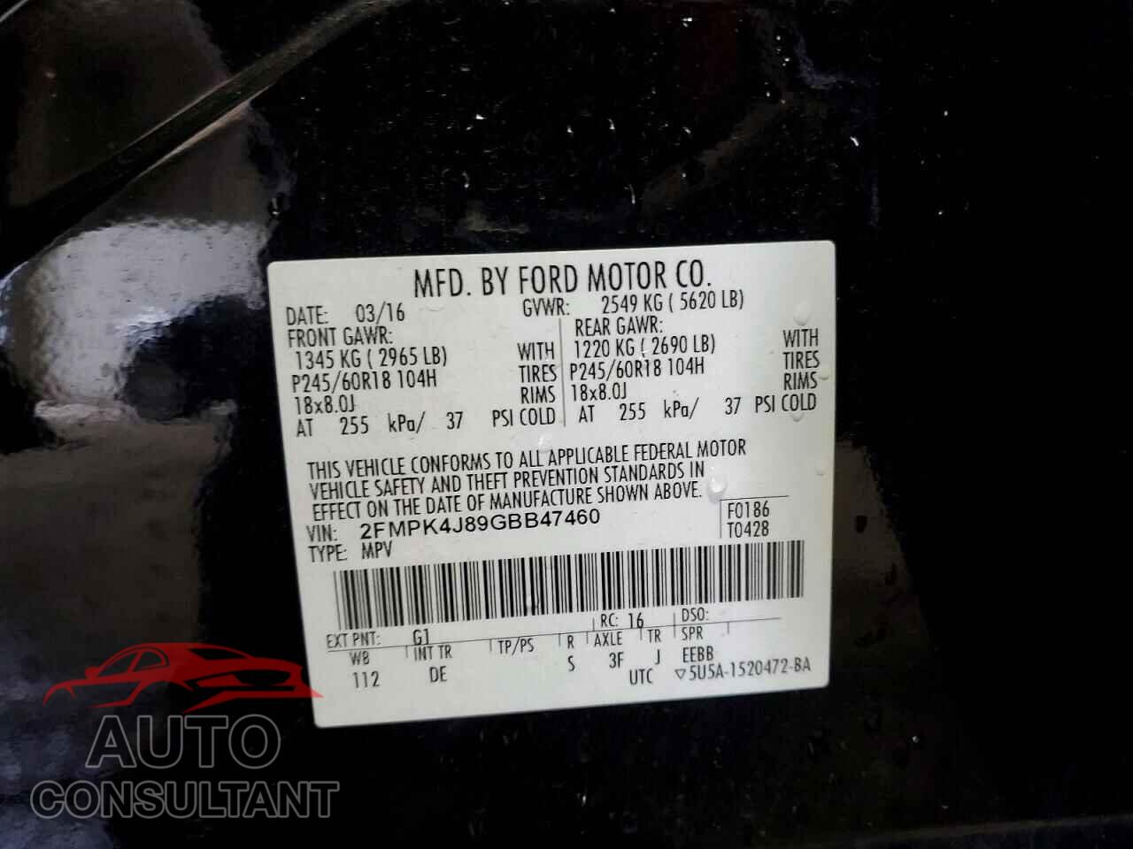 FORD EDGE 2016 - 2FMPK4J89GBB47460