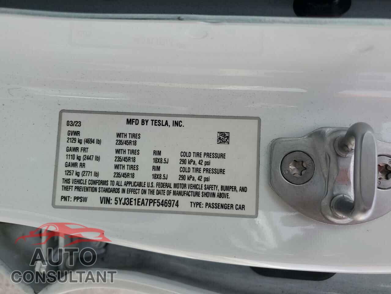 TESLA MODEL 3 2023 - 5YJ3E1EA7PF546974