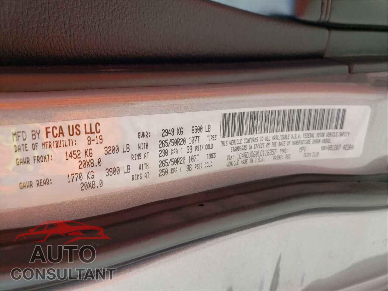 DODGE DURANGO 2020 - 1C4RDJDG0LC116357