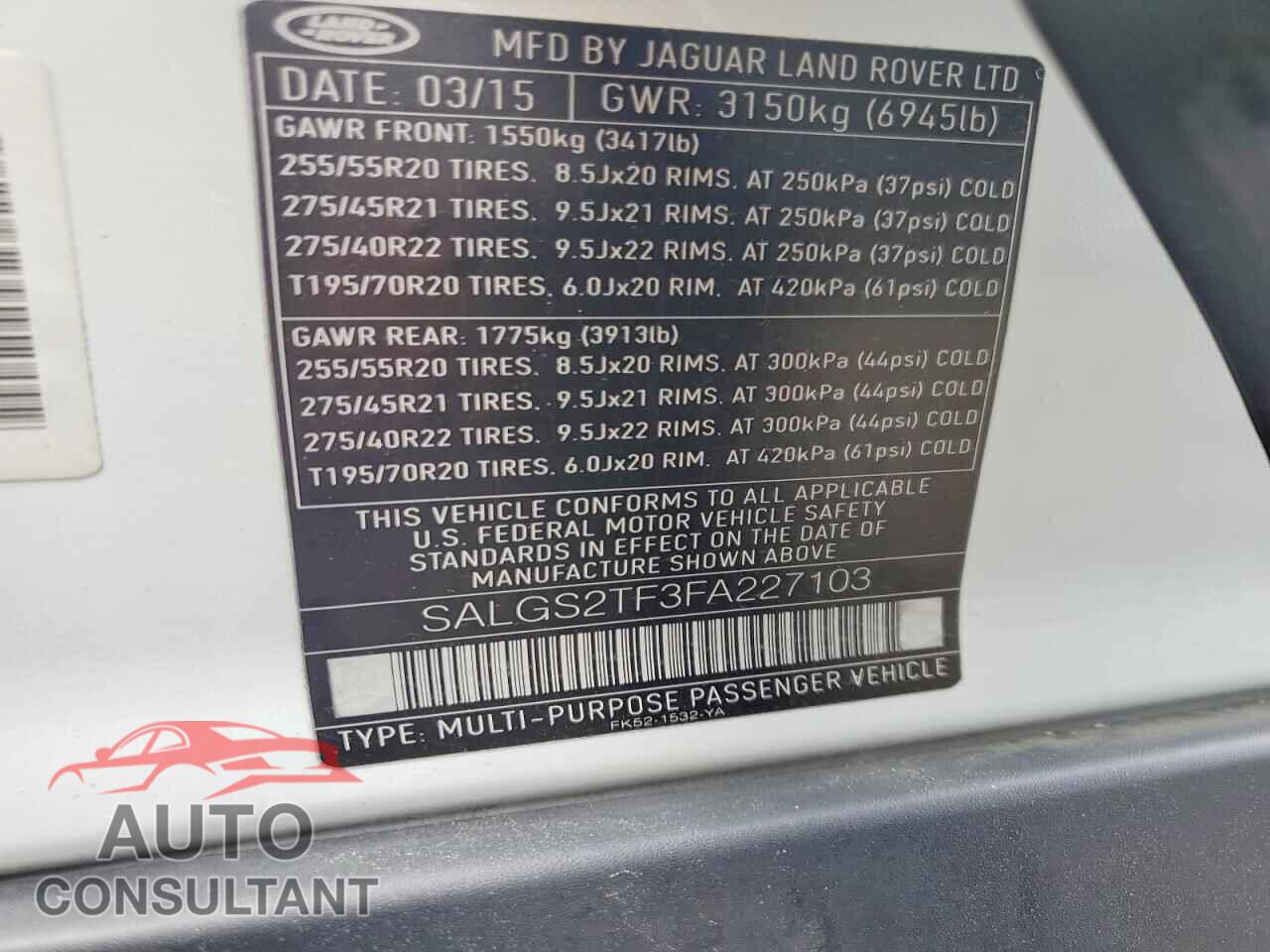 LAND ROVER RANGEROVER 2015 - SALGS2TF3FA227103