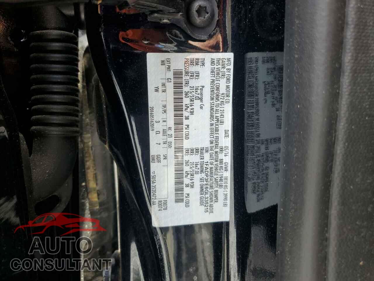 FORD FOCUS 2016 - 1FADP3FE6GL335215
