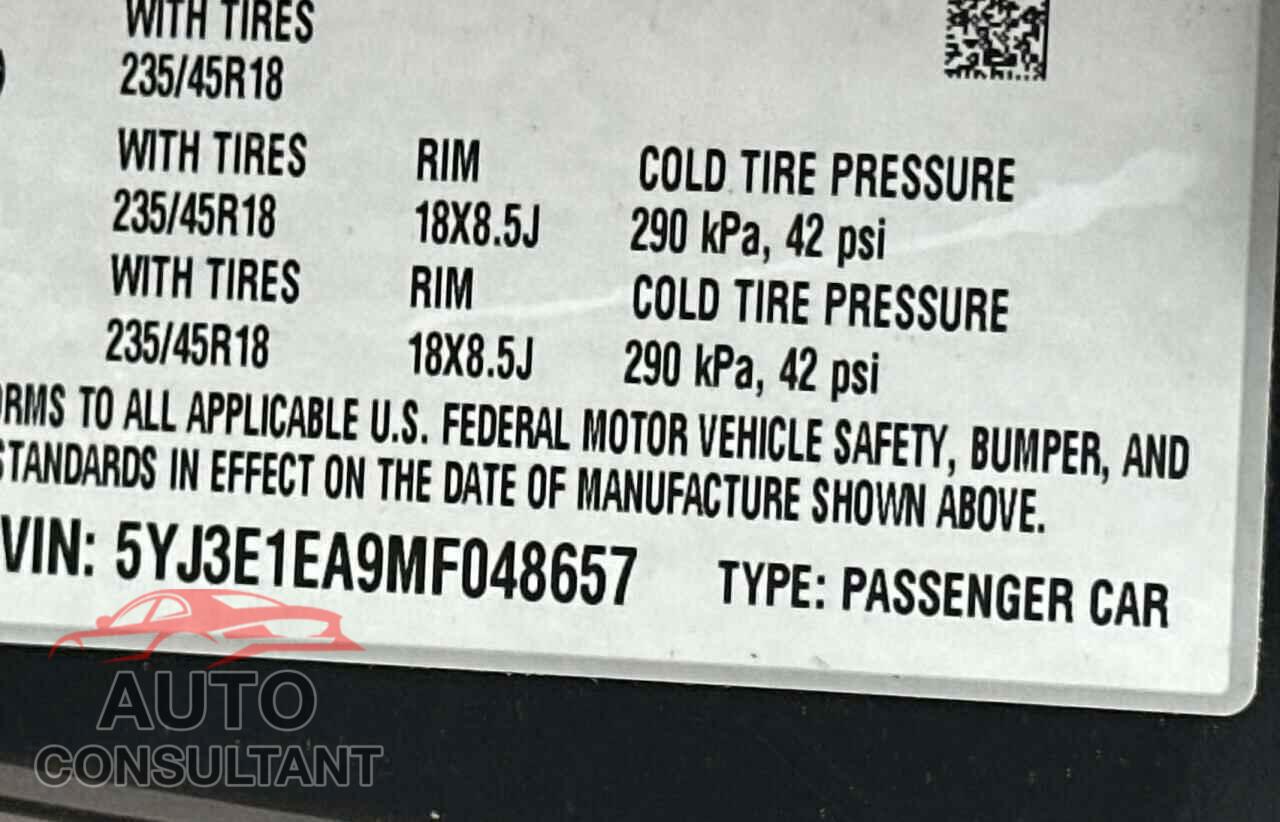 TESLA MODEL 3 2021 - 5YJ3E1EA9MF048657