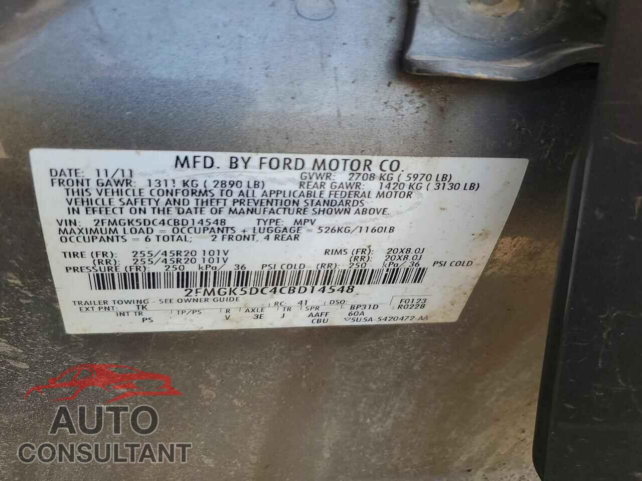 FORD FLEX 2012 - 2FMGK5DC4CBD14548