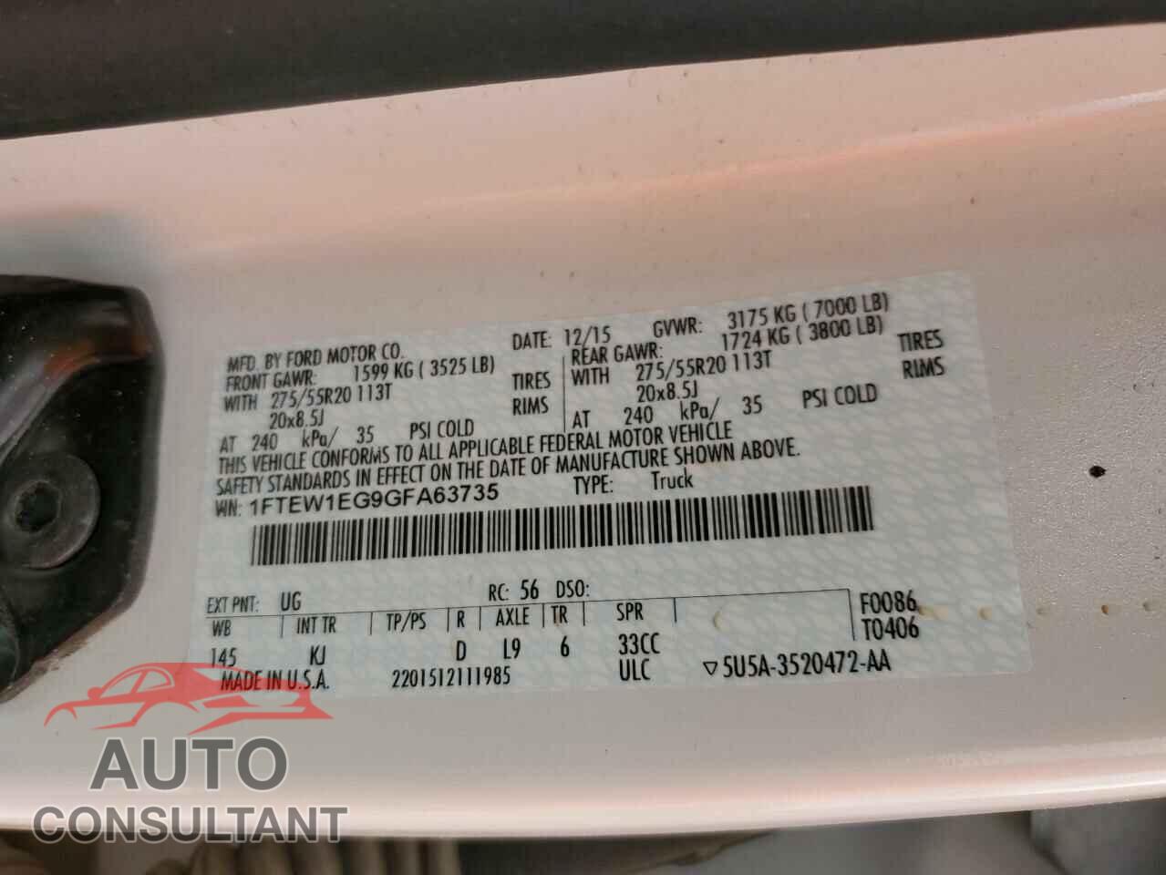 FORD F-150 2016 - 1FTEW1EG9GFA63735