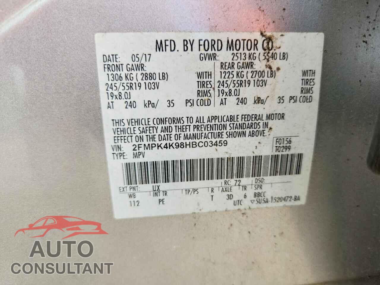 FORD EDGE 2017 - 2FMPK4K98HBC03459