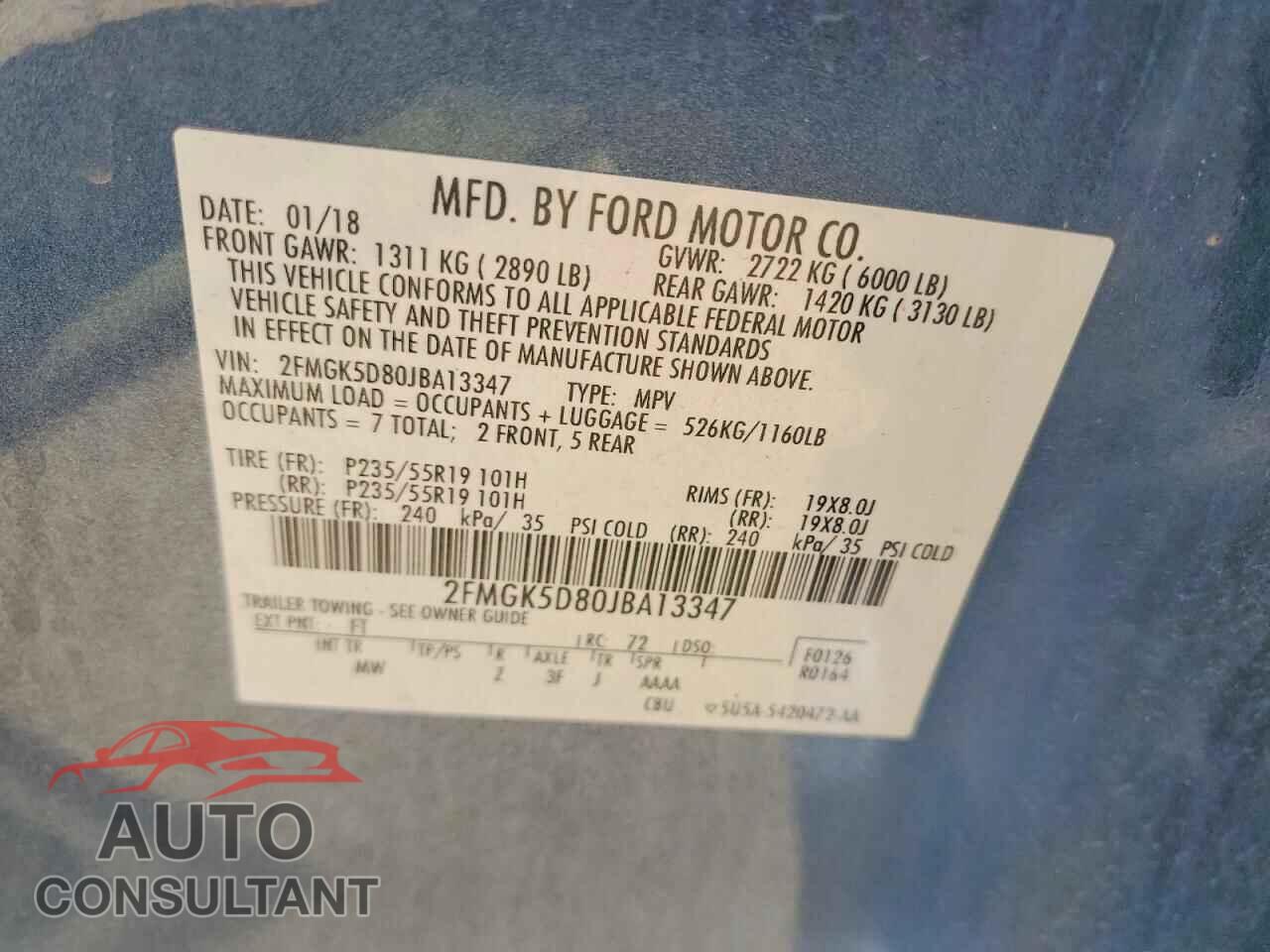 FORD FLEX 2018 - 2FMGK5D80JBA13347