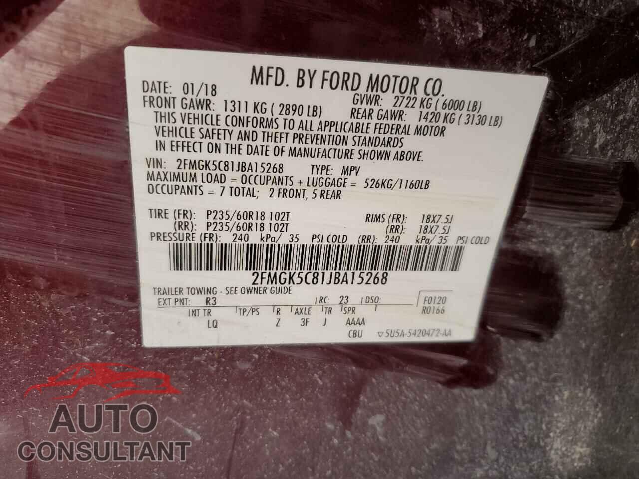 FORD FLEX 2018 - 2FMGK5C81JBA15268