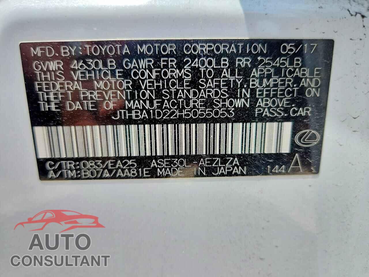 LEXUS IS 2017 - JTHBA1D22H5055053