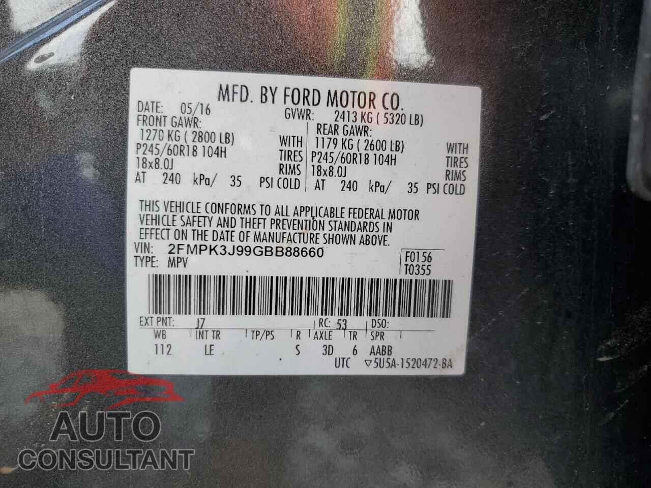 FORD EDGE 2016 - 2FMPK3J99GBB88660