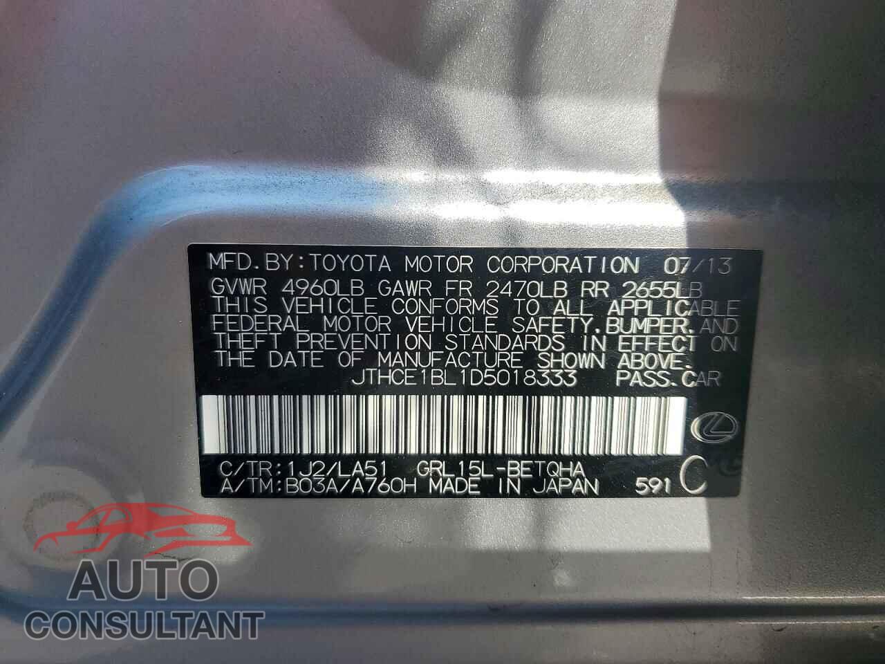 LEXUS GS350 2013 - JTHCE1BL1D5018333