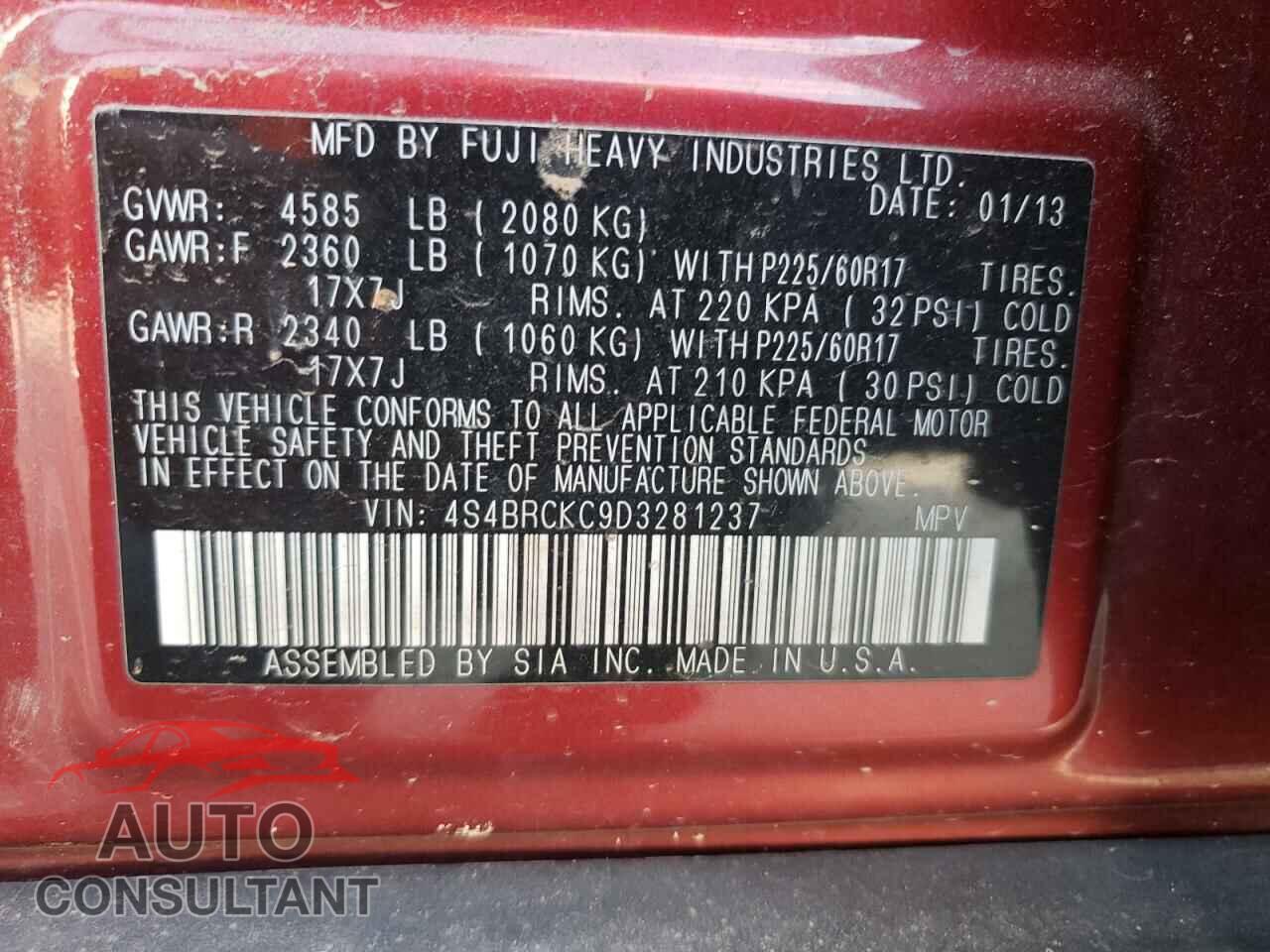 SUBARU OUTBACK 2013 - 4S4BRCKC9D3281237