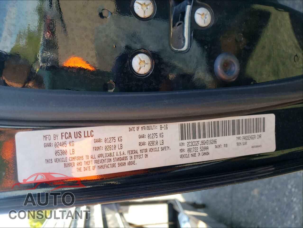 DODGE CHALLENGER 2016 - 2C3CDZFJ9GH316206
